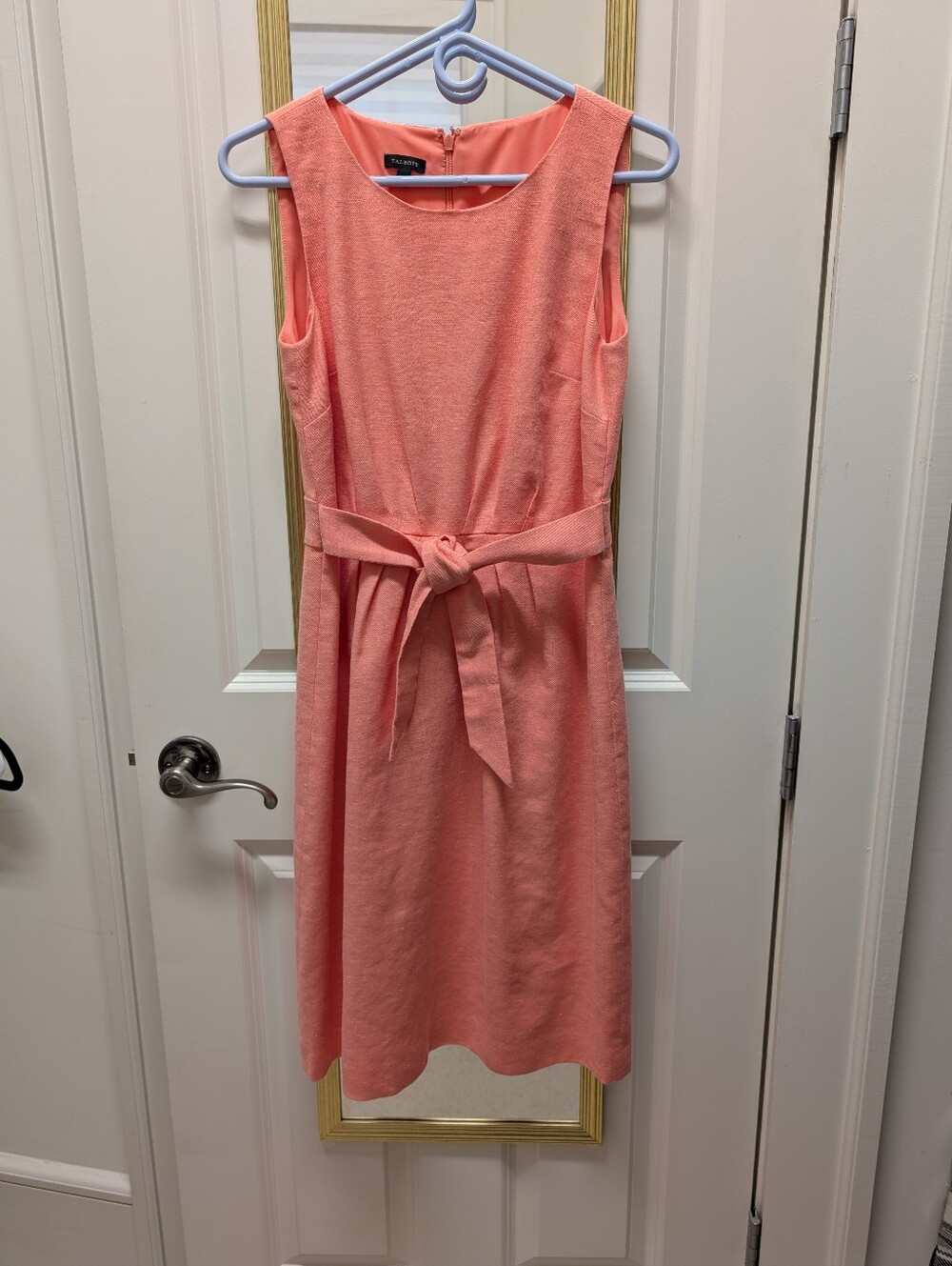 Talbots Peach Linen Sheath Dress with Tie Belt